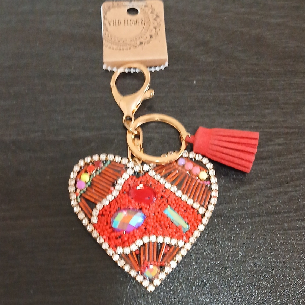 Wildflowers Vibrant Red Beaded Heart Key Holder